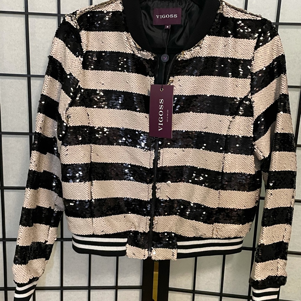 Vigoss Pink & Black Sequent Bomber Jacket
